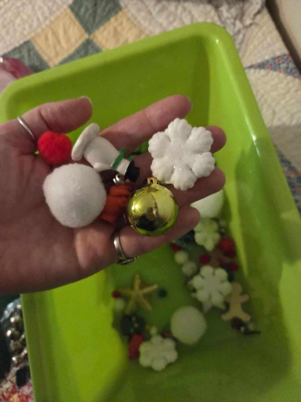 Fun bad of crinkle red paper & Christmas themed sensory bin add ins No Bin Inclu